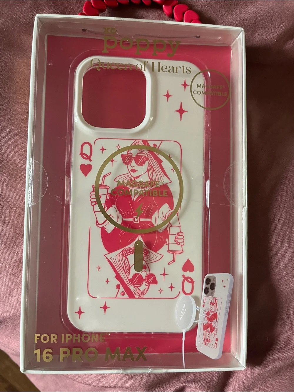 Poppy Queen of Hearts MagSafe iPhone 16 Pro Max Case - White & Pink